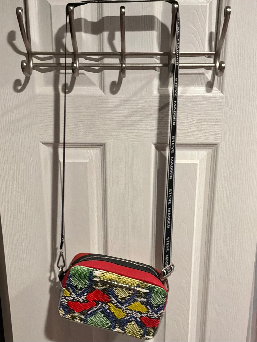 Steve Madden Multicolor Snake-Print Crossbody with Red Trim